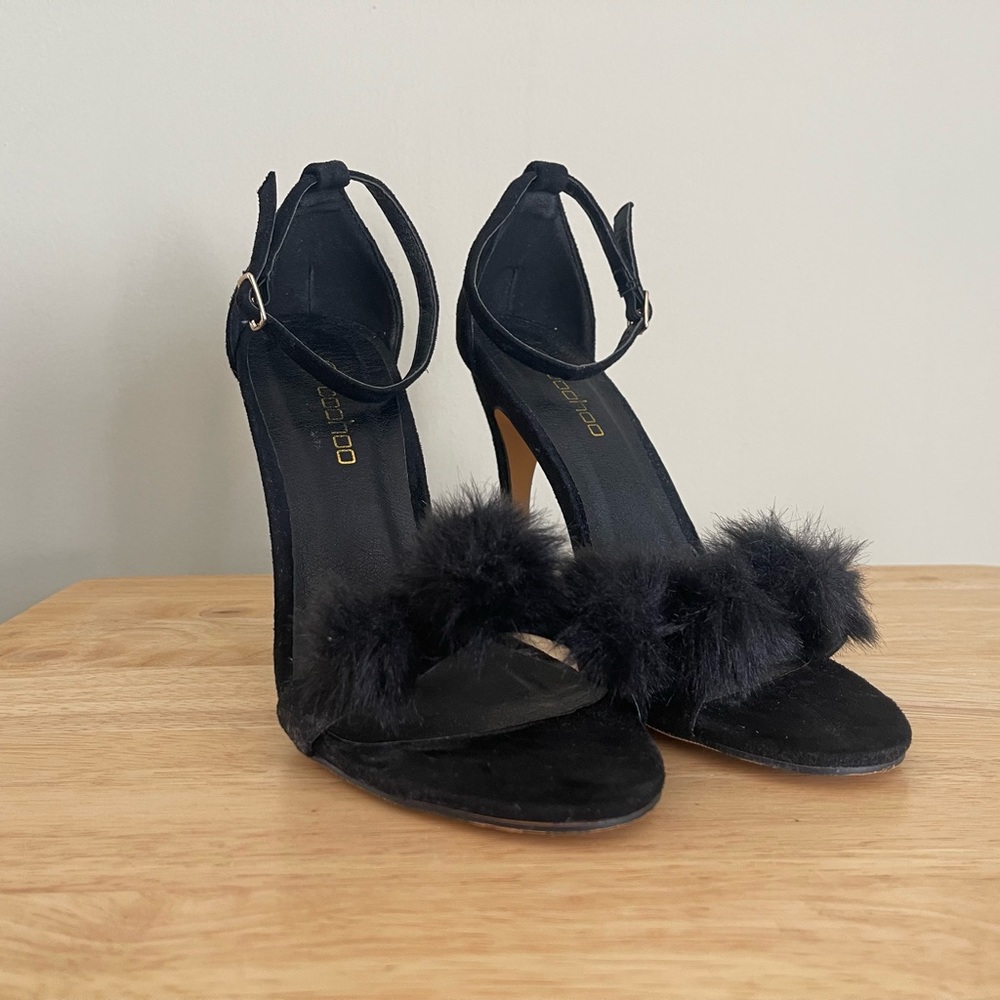 Black Faux Fur-Trimmed Heels